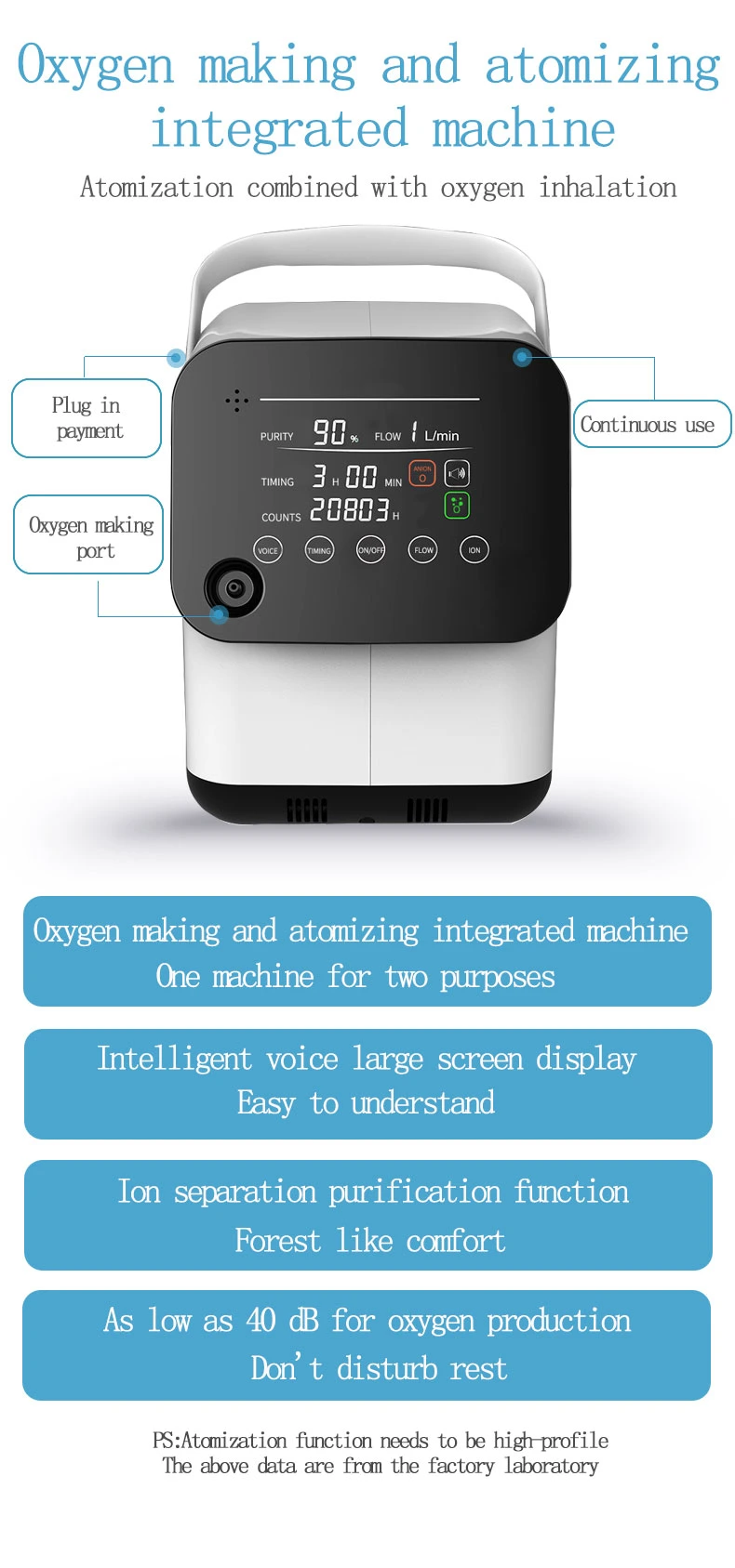 Générateur portatif réglable de l'oxygène de ménage de concentrateur de l'oxygène de la CE Oxygenerator1-7L pour la respiration
